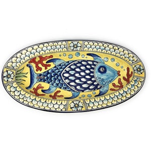 Italian Ceramic Pottery Art Pottery Small Oval Tray Plate Pattern Fish Hand Painted Made in ITALY Tuscany Florence