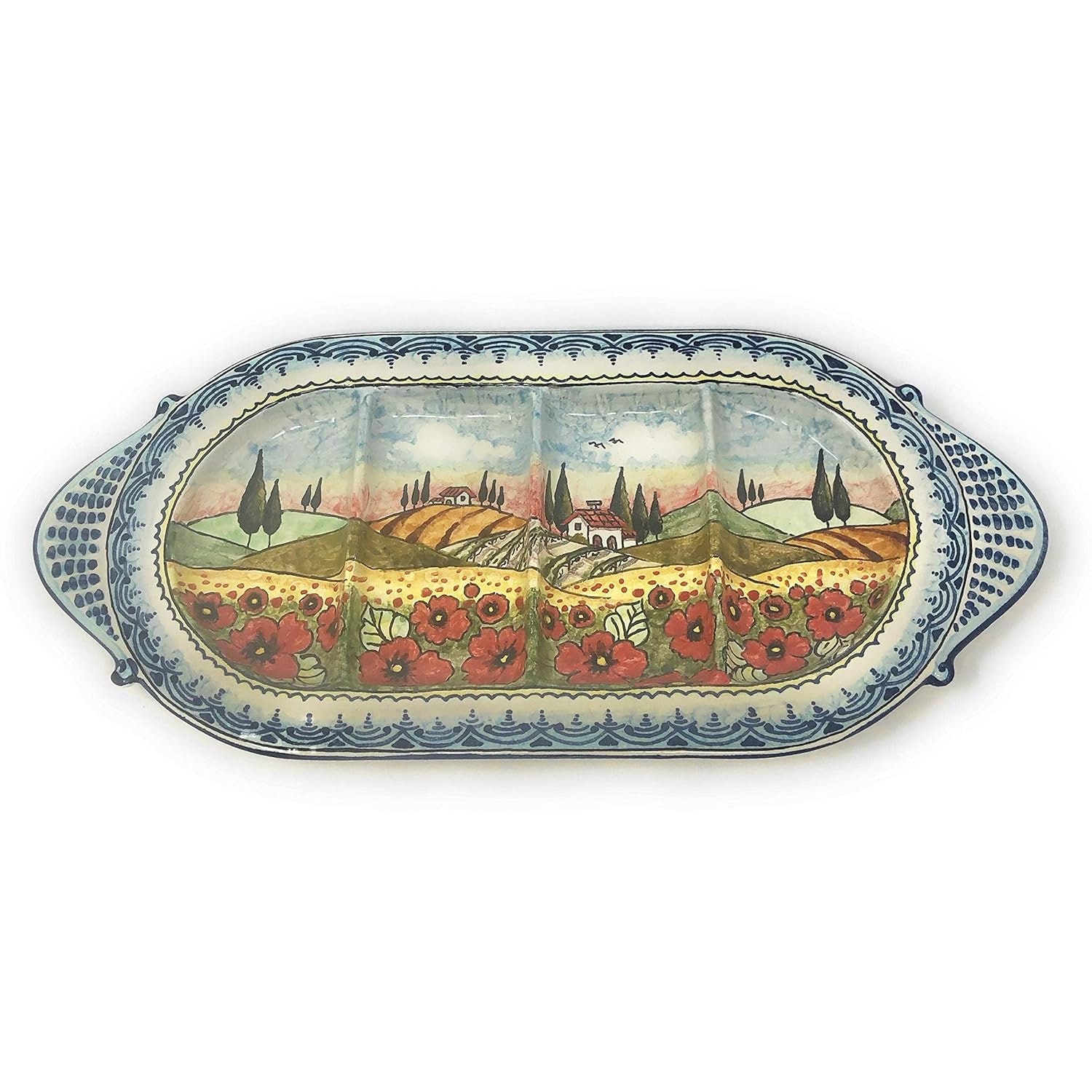Italian Pottery Ceramic Serving Appetizer Oval Pottery Pattern Poppies ...