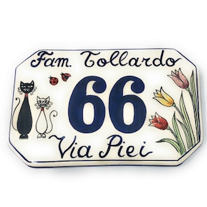 Azulejos de cerâmica italiana, arte, cerâmica, números de casa personalizados, placas de endereço cívico, pintados à mão, decorados, gato, feito na ITÁLIA, toscano