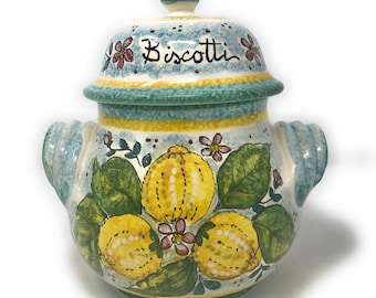 Italian Ceramic Cookies Jar Biscotti Hand Painted Made in ITALY Tuscan Art Pottery