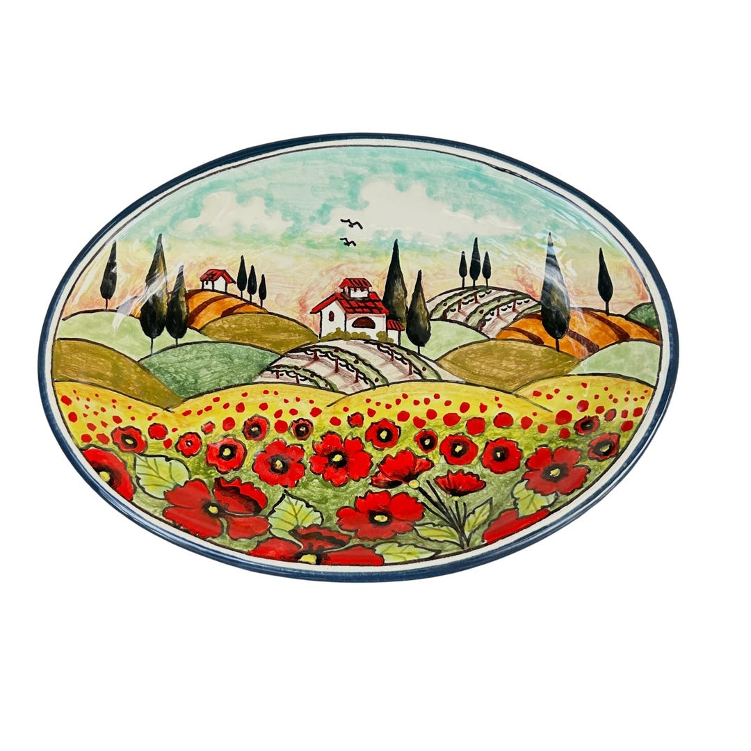 Italian Ceramic Art Pottery Serving Bowl Small Tray Oval Hand Painted ...