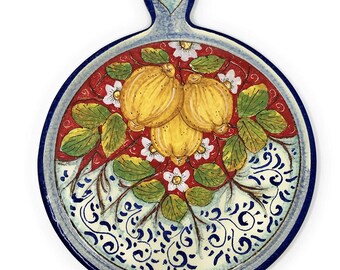 Italian Ceramic Art Utensil Kitchenware Trivet Pottery Decorated Lemons Hand Painted Made in ITALY Tuscan