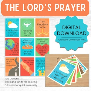 Cartões flash para impressão da Oração do Senhor Atividade artesanal Download digital Fé Religião Catecismo Escola Dominical Escola em casa Bíblia Jesus Igreja