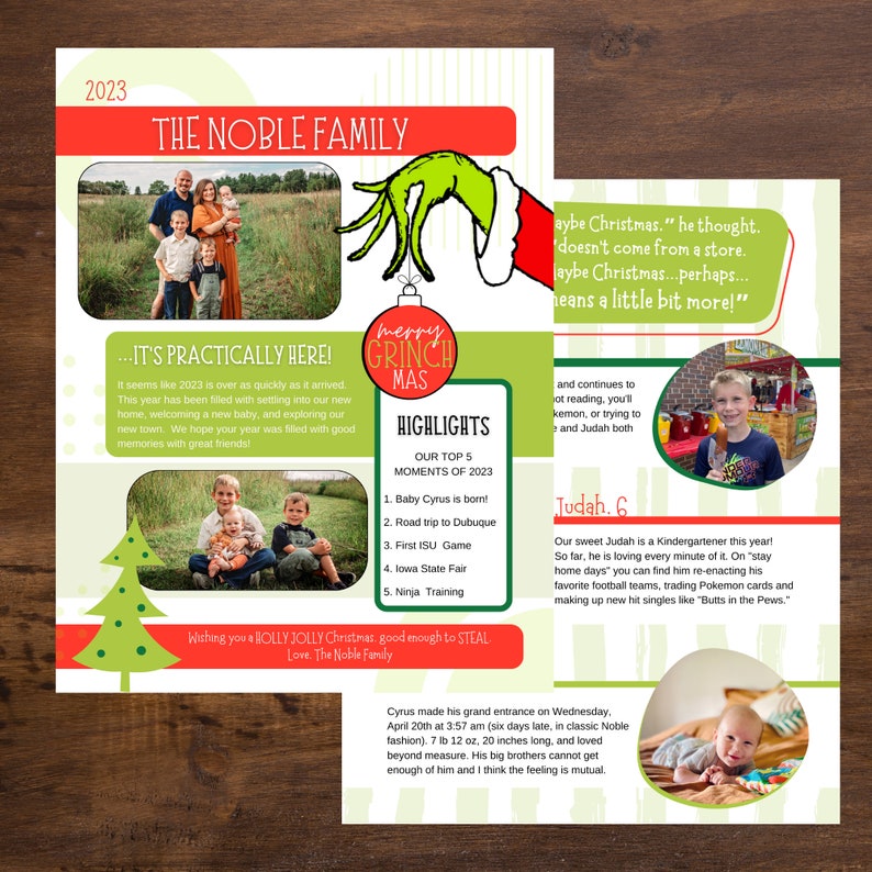 Grinchmas Christmas Newsletter Template for Canva Holiday Family Grinchmas Christmas Newsletter Template for Canva Holiday Family
