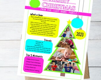 Christmas Family Newsletter Template – Retro Year in Review (Canva Editable, Digital Download)