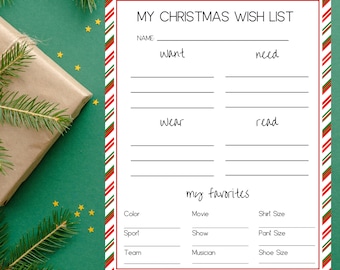 Christmas Wish List & Gift Tracker, Kids Printable (Digital Download)