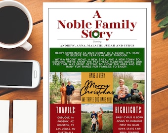 Editable Christmas Family Newsletter Template - Canva, Year in Review (Digital Download)