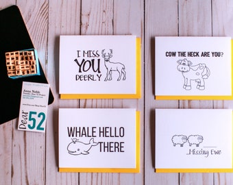 Whale Hello There - Dear 52 Project Pack  - Set of 52 Funny Animal Pun Card Friends  Blank Inside Miss You Social Distancing Quarantine