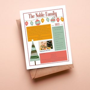 Modello newsletter di Natale per Canva - Newsletter per le vacanze in famiglia - Anno in revisione Scarica modificabile Stampabile Vintage Trendy Retro