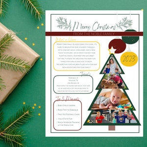 Modello per newsletter di Natale per Canva - Newsletter per le vacanze in famiglia - Anno in revisione Scarica modificabile Foto di immagini di alberi stampabili