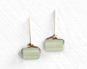 Aventurine Bar Stud Earrings: 14k Gold Filled, Minimalist Style