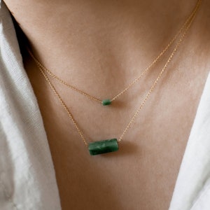 Jade Gemstone Bar Necklace • Jade Pendant Necklace • Good Luck Gift for Women • Dainty 14k Gold Filled, Sterling Necklace