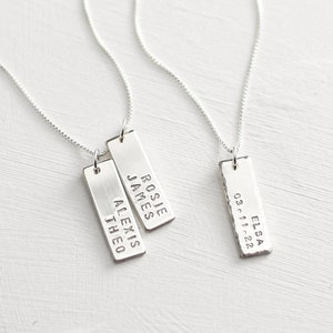 Personalized Silver Tag Bar Necklace | Multiple Bar Necklace with Names, Initials, Date | Gift for Him or Her | Sterling Silver