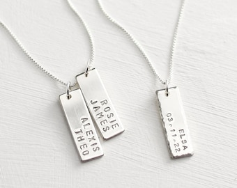 Personalized Silver Tag Bar Necklace | Multiple Bar Necklace with Names, Initials, Date | Gift for Him or Her | Sterling Silver