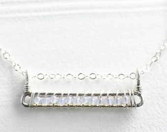 October Opal Birthstone Bar Necklace - Dainty Birthstone Necklace - 14k Gold, Sterling - Minimalist Gemstone Necklace - Gift for Women