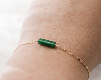 Jade Bar Bracelet | 14k Gold, Sterling Silver Chain Bracelet | Jade Gemstone Bracelet