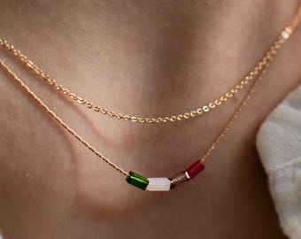 Birthstone Crystal Beaded Necklace: Sterling Silver, 14k Gold Minimalist Layering Necklace for Women