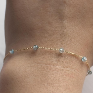 Dainty Aquamarine Birthstone Bracelet; March Birthstone Jewelry for Women