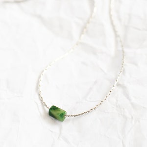 Jade Gemstone Bar Necklace - Dainty Gold, Silver Pendant Necklace - Green Jade Necklace for Women