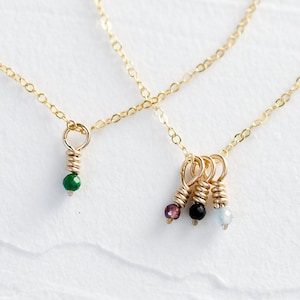 Tiny Birthstone Charm Necklace - Multiple Gemstone Necklace - 14k Gold, Sterling - Minimalist Pendant Necklace - Gift for Women