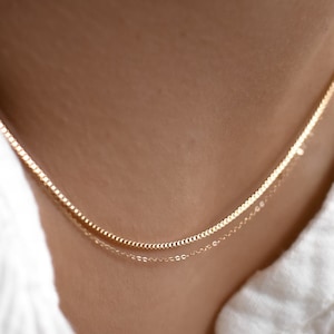 Dainty 14k Gold Box Chain | Everyday Simple Chain Necklace for Women