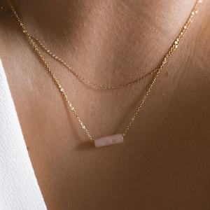 Rosenquarz Edelstein Halskette | Zierliche Perlen Halskette | Gold oder Silber Halsketten | Anhänger Geschenk für Sie