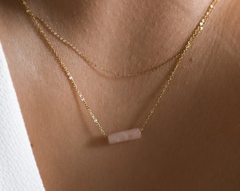 Pink Rose Quartz Gemstone Necklace | Dainty Beaded Necklace | Gold or Silver Layering Necklaces | Pendant Gift for Her