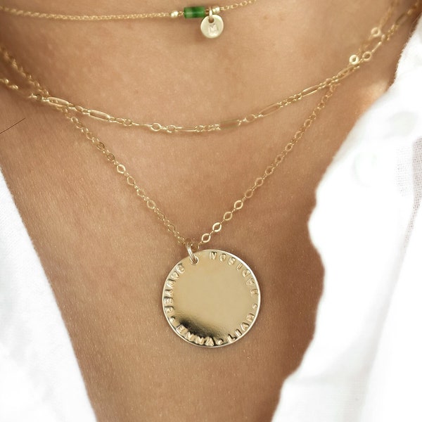 Gold Disc Necklace Etsy