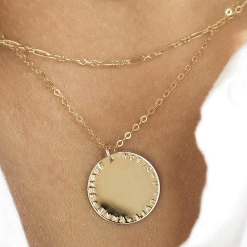 Large Disc Necklace Monogram Necklace Gold Necklace Initial Etsy Ireland