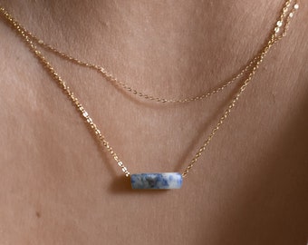 Sodalite Blue Gemstone Bar Necklace • 14k Gold Filled Bar Necklace • Gold Necklace Gift For Women