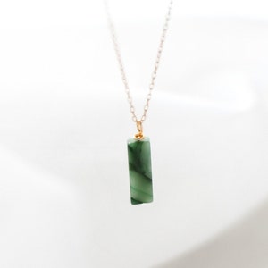 Jade Gemstone Bar Necklace - Vertical 14k Gold Necklace Minimalist Pendant - Luck, Prosperity Gift for Mom, Sister, Friend