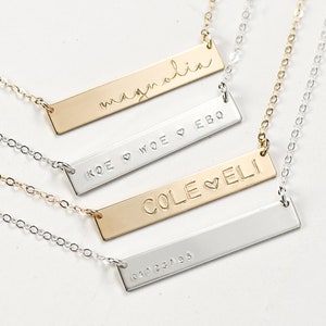 Customized Gold Filled or Silver Bar Necklace, Horizontal Dainty Bar Necklace, Personalized Multiple Names Necklace, Gift for Mom