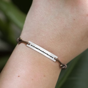 Morse Code Secret Message Bracelet • Mens Womens Adjustable Leather Bracelet • Secret Message • Hand Stamped Wrap Bracelet