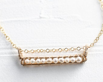 Collier avec pierre de naissance Pearl June - Collier de perles d'eau douce - Or 14 carats, sterling - Collier minimaliste de pierres précieuses - Cadeau pour femme
