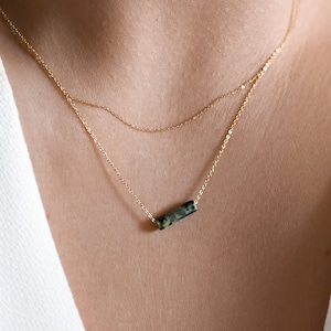 Turquoise Gemstone Bar Necklace | Dainty Genuine Turquoise Beaded Necklace | Gold or Silver Layering Necklaces | Pendant Gift for Her