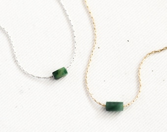 Tiny Jade Gemstone Bar Necklace - Minimalist Gold, Silver Pendant Necklace - Dainty Green Jade Necklace for Women