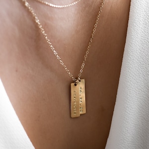 Custom Name Tag Necklace • Personalized 14k Gold Vertical Bar Necklace • Dainty Kids Names Necklace for Women • Gift for Mom