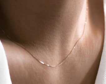 Ultra Dainty Solid Gold Necklace | 14k Yellow Gold Delicate Chain | Waterproof Everyday Necklace