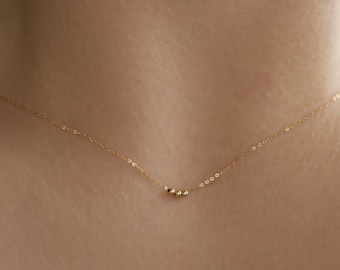 Tiny Solid 14k Gold Chain Necklace | Ultra Delicate Yellow Gold Bead Necklace