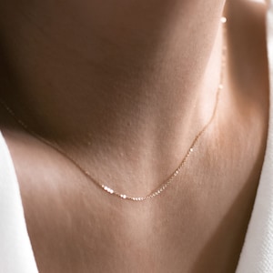 Ultra Dainty Solid Gold Necklace | 14k Yellow Gold Delicate Chain | Waterproof Everyday Necklace