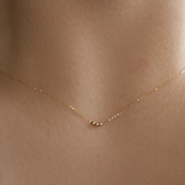 Tiny Solid 14k Gold Chain Necklace | Ultra Delicate Yellow Gold Bead Necklace