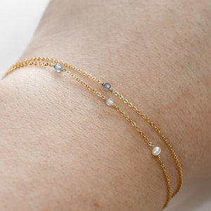 Dainty Birthstone Bracelet - Multiple Family Birthstone Bracelet - 14k Gold, Sterling - Minimalist Gemstone Chain Bracelet - Gift for Women