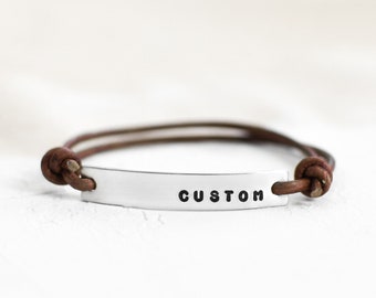 Leather Bracelets for Women • Custom Word Bracelet • Word of The Year • Bar Bracelet • Inspirational Bracelet • Word Jewelry • Personalized