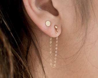 Aretes de cadena de plata y oro • Aretes minimalistas rellenos de oro • Aretes simples para todos los días • Plata esterlina, rellenos de oro de 14 k • Regalo para ella