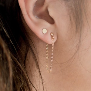 Dangle Chain Earrings • 14k Gold, Silver Wrap Earrings • Long Drop Stud Earrings