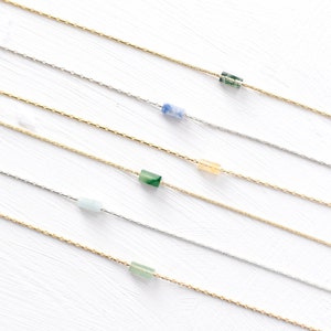 Mini Gemstone Bar Necklace Everyday Layering Tiny Gem Necklace Jade, Citrine, Moss Agate, Aventurine, Amazonite, Sodalite Necklaces image 2