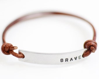 Brave Bracelet | Custom Word Leather Unisex Bracelet | Adjustable Bracelet for Men and Women