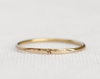 Tiny Initial 14k Gold Ring, Personalized Thin Dainty Everyday Ring, Custom Initial Stacking Ring for Women, Personalized Gift for Mom