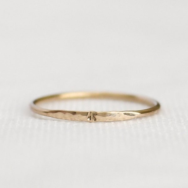 Tiny Initial 14k Gold Ring, Personalized Thin Dainty Everyday Ring, Custom Initial Stacking Ring for Women, Personalized Gift for Mom