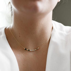 Minimalist Multi Gemstone Bead Necklace: Jade, Green Moss Agate Beaded Chain Necklace